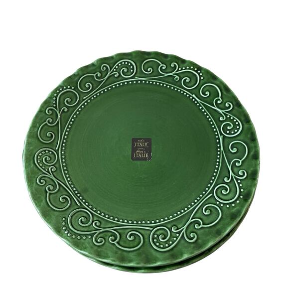 Maioliche Jessica Made in Italy Christmas Dinner Plates 11" Set 4 Holiday Green - Picture 9 of 11